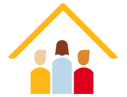 Icona che raffigura tre persone sotto a un tetto per rappresentare la community